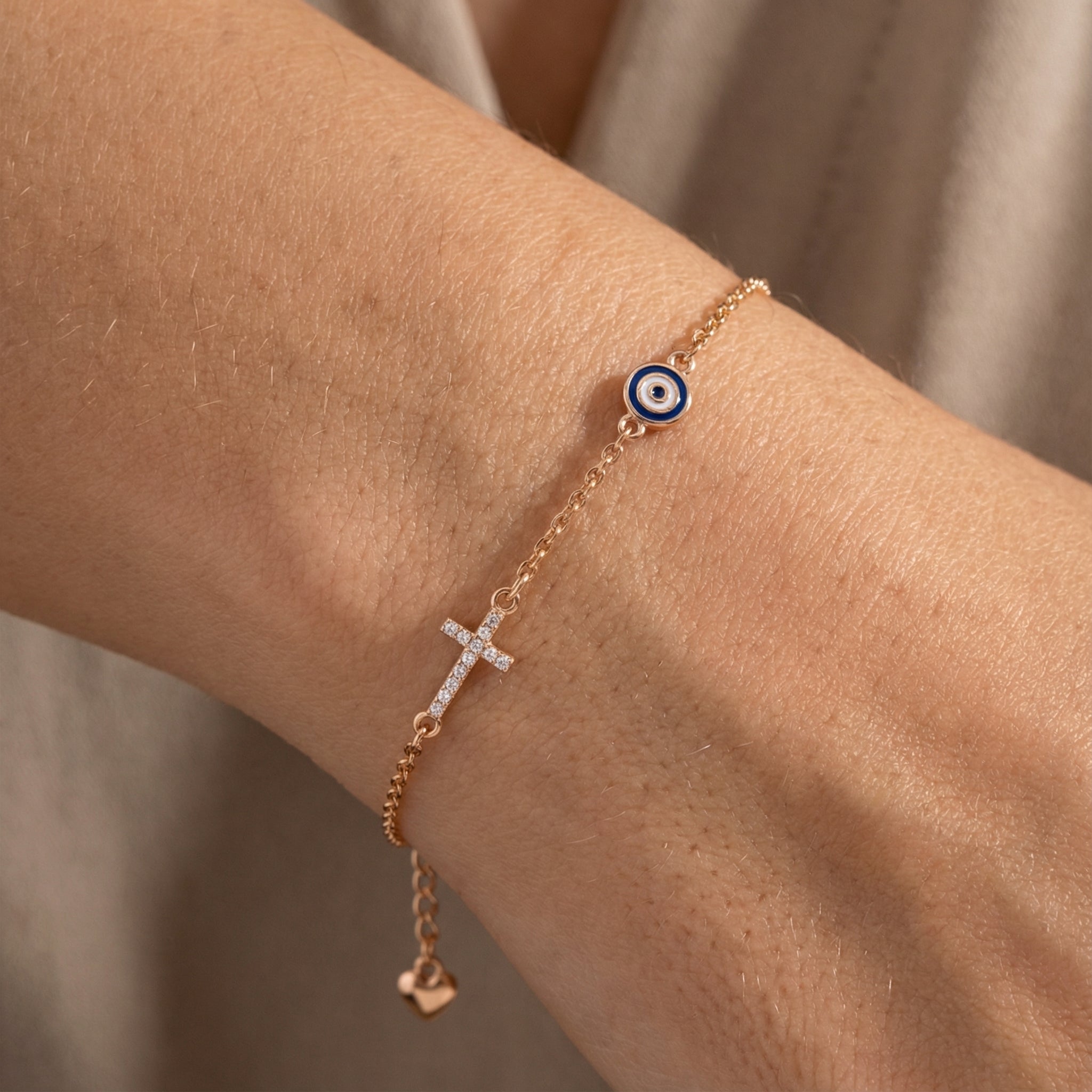 Cross & Evil Eye Dual Charm Pavé