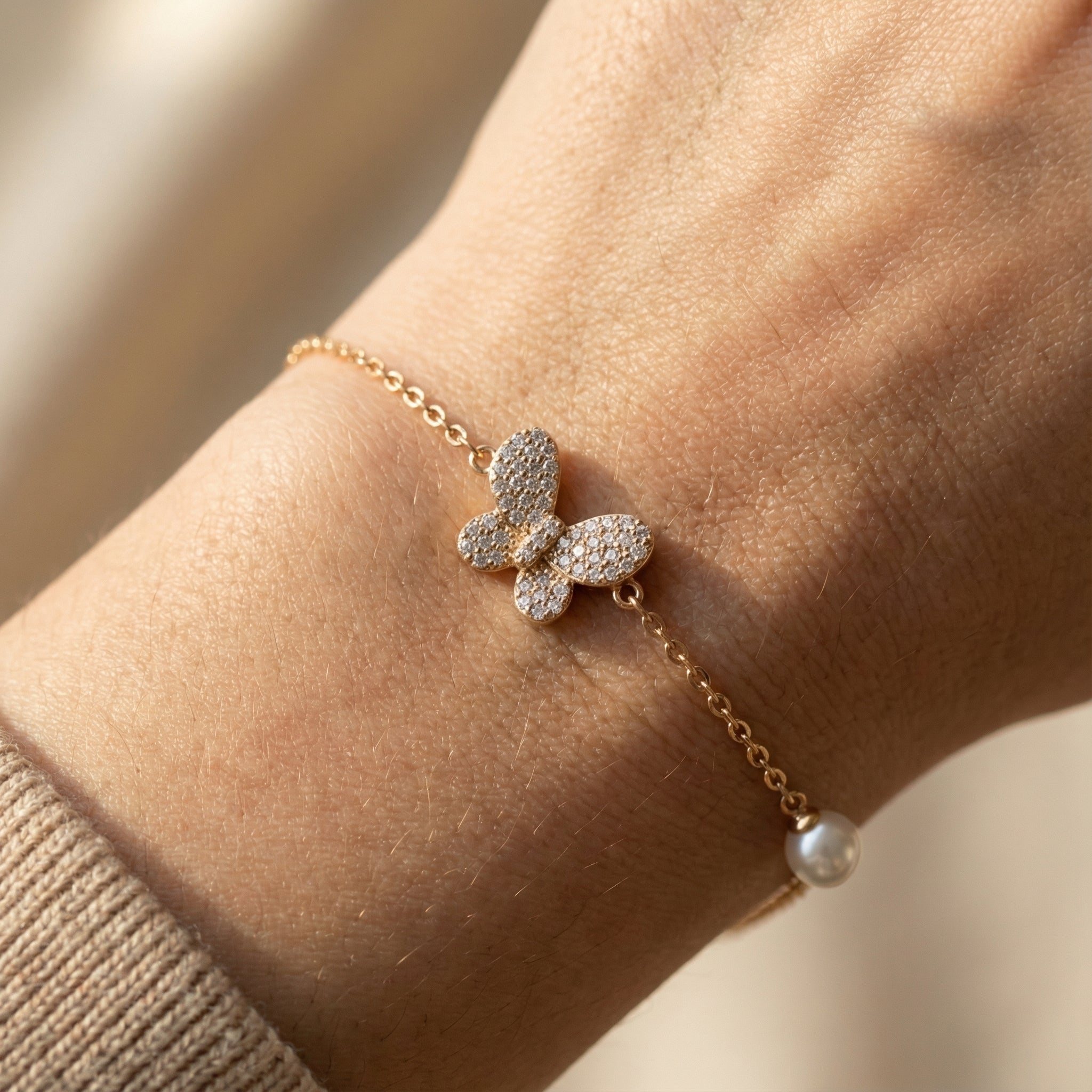 Pavé Butterfly & Pearl Drop