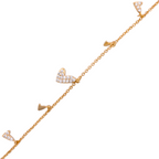 Delicate chain bracelet with mixed mini heart charms on a white background