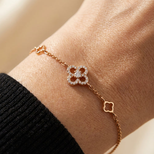 Gold-plated clover bracelet worn on wrist