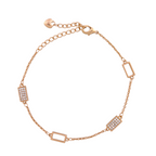 18K gold-plated rectangular link charm bracelet with pavé bar accents on a white background