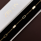 Gold-plated rectangular bracelet displayed in Zircon Jewels gift box