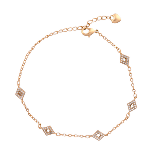 18K gold-plated geometric diamond charm bracelet with micro-pavé detailing on a white background