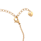 Gold bracelet with heart-shaped charms on a white background
