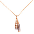 18k gold-plated necklace with a dual-cone filigree and crystal pendant on a white background