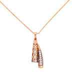 18k gold-plated necklace with a dual-cone filigree and crystal pendant on a white background