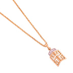 Close-up of the geometric pendant detail