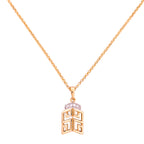 Geometric cutout pendant necklace on a clean white background