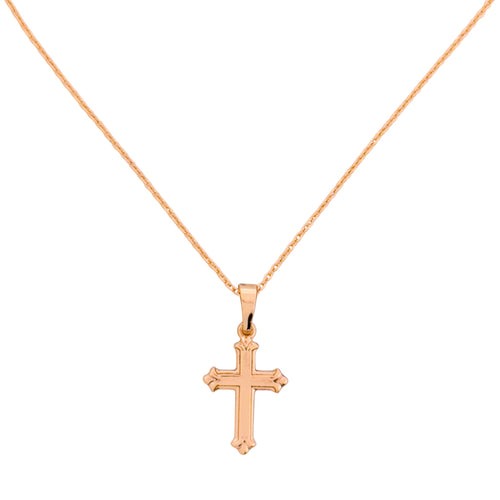 Gold-plated cross pendant necklace on a white background