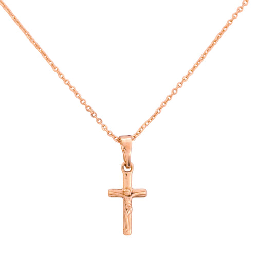 Gold-plated cross pendant necklace on a white background