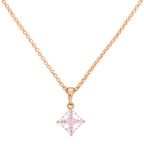 Gold-plated necklace with a square solitaire pendant on a white background