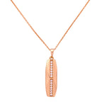 Gold-plated geometric bar pendant necklace with a vertical pavé line on a white background