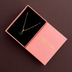 Emerald green stone pendant necklace in a Zircon Jewels gift box